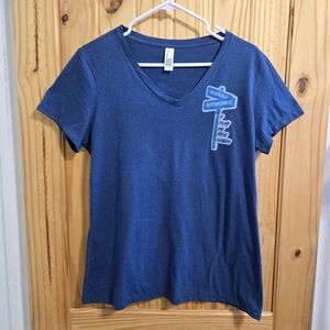 District Blue V-Neck Women's  Graphic Tee Size Large